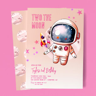Convites Dois Para a Lua Rosa Pêssego 2º Aniversário