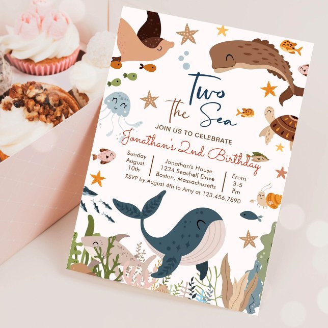 Convites Dois para o Tubarão Tartaruga Baleia do Mar Festa  (Criador carregado)