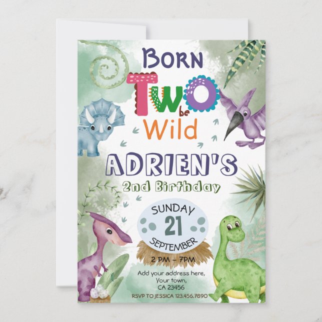 Convites Dois para ser Festa de aniversário Tema do Dinossa (Frente)