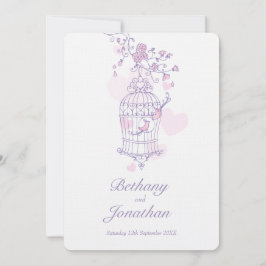 Convites Dois pássaros cor-de-rosa abrem corações de pássar