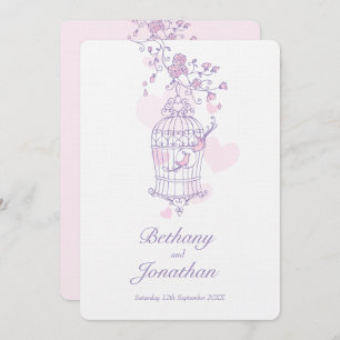 Convites Dois pássaros cor-de-rosa abrem corações de pássar