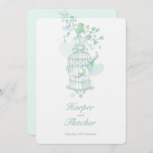 Convites Dois pássaros de amor abrem o casamento