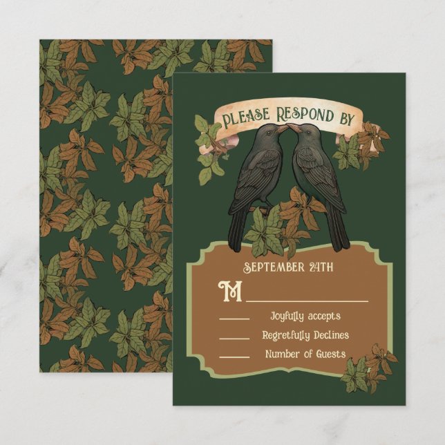 Convites Dois Pássaros do Amor Arte Folk RSVP (Frente/Verso)