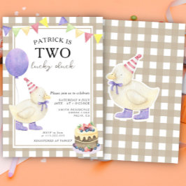 Convites Dois Patos Sortudos Aniversário de Um Ano Neutro e