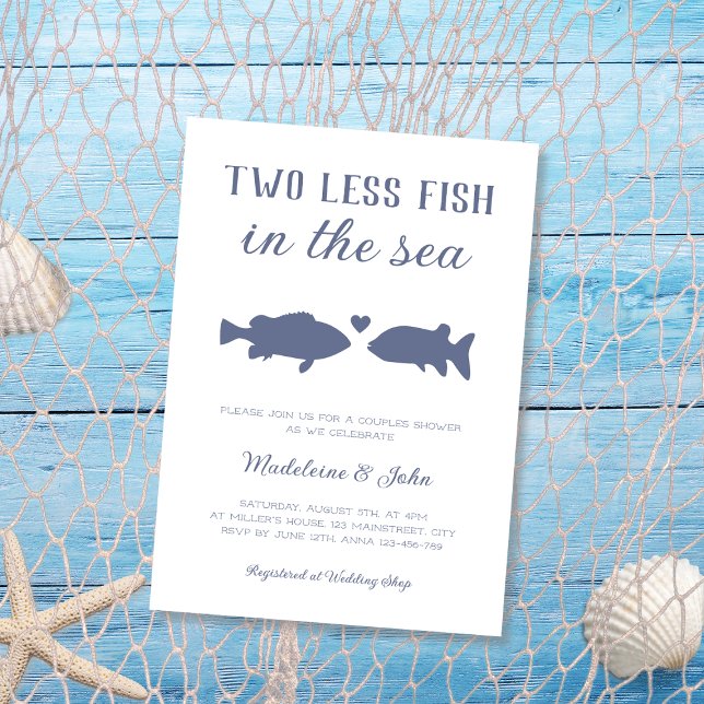 Convites Dois Peixes A Menos No Chá Dos Casais Marítimos (Two Less Fish In The Sea Couples Shower Invitation)