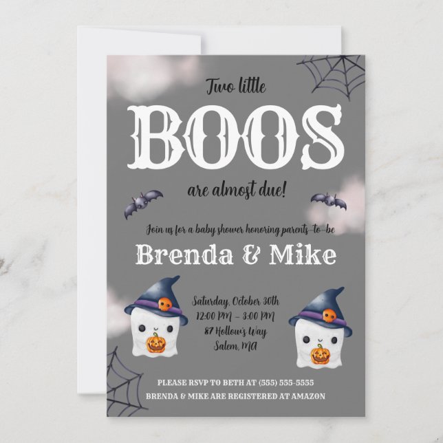 Convites Dois pequenos BOOS estão quase vencendo! Chá de fr (Frente)
