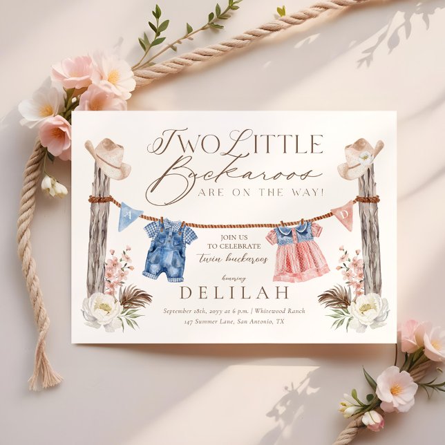 Convites Dois Pequenos Buckaros estão no caminho do Chá de  (Two Little Buckaroos Are on The Way Baby Shower Invitation)
