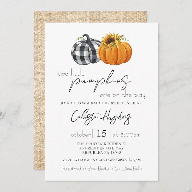 Convites Dois Pequenos Chás de fraldas De Girassol (Frente/Verso)