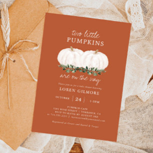 Convites Dois Pequenos Chás de fraldas Gêmeos Pumpkins