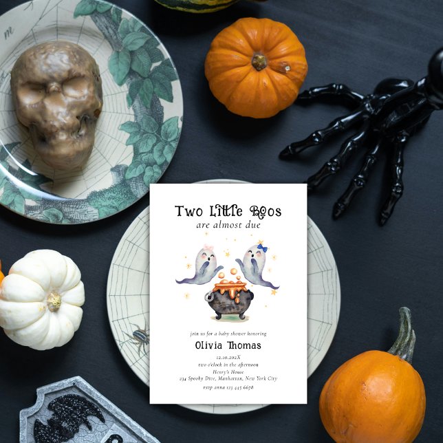 Convites Dois Pequenos Chás de fraldas Ghost Halloween Twin (Two Little Boos Ghost Halloween Twins Baby Shower Invitation)
