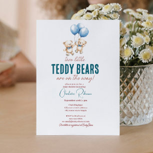 Convites Dois Pequenos Ursos de Teddy Gêmeos Chá de fraldas