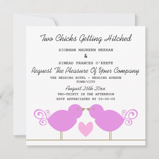 Convites Dois Pintinhos de Casamento Lésbico (Frente)