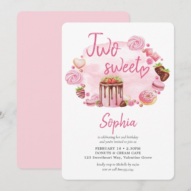 Convites Dois Rosquinhas Doce, segundo aniversário de Macar (Frente/Verso)