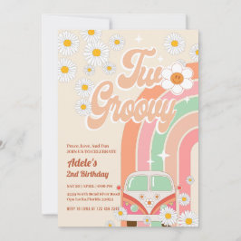 Convites Dois segundo aniversário cor-de-rosa Daisy Rainbow