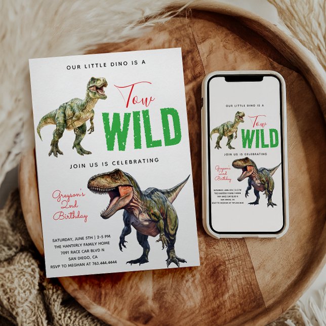 Convites Dois segundo aniversário de Dinossauro do Partido  (Criador carregado)