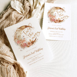 Convites Dois segundo aniversário de moça rosa-de-ouro lua