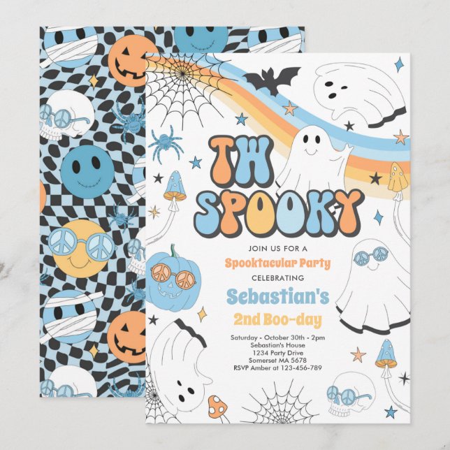 Convites Dois segundo aniversário Fantasma de Halloween Spo (Frente/Verso)