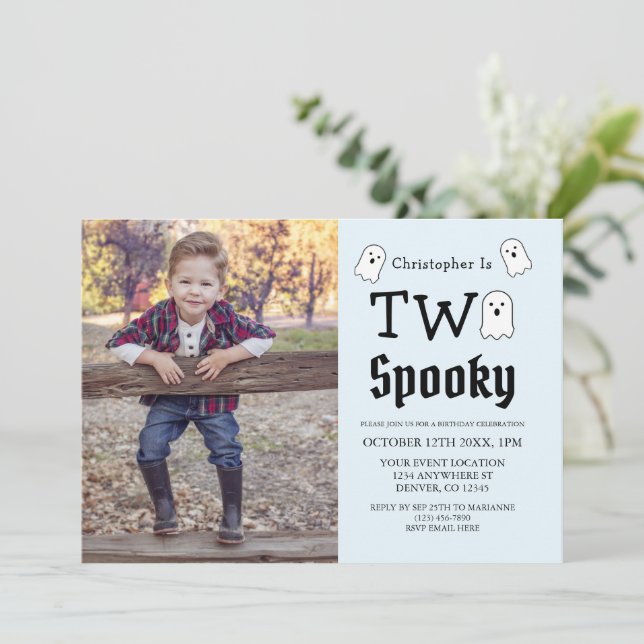 Convites Dois segundo aniversário Fantasma de Halloween Spo (Em pé/Frente)