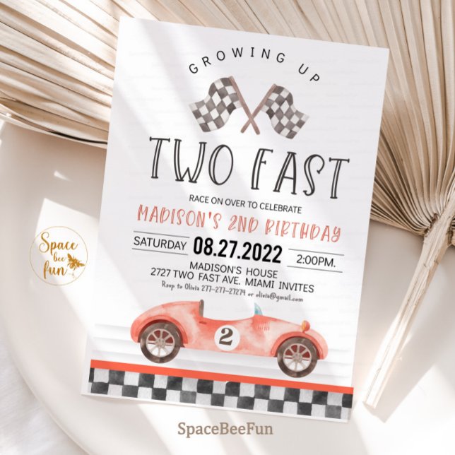 Convites Dois segundo aniversário Rápido de Carro de Convoc (Two Fast Birthday Invitation Race Car 2nd Birthday Invite Racing Car Vintage Racecar 
)