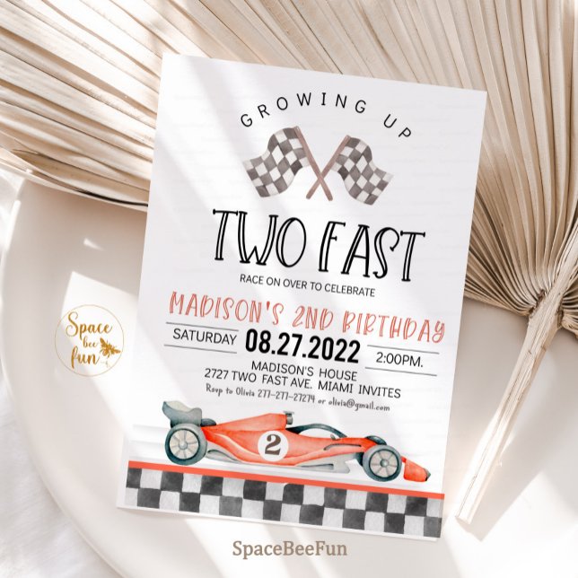 Convites Dois segundo aniversário Rápido de Carro de Convoc (Two Fast Birthday Invitation Race Car 2nd Birthday Invite Racing Car Vintage Racecar 
)