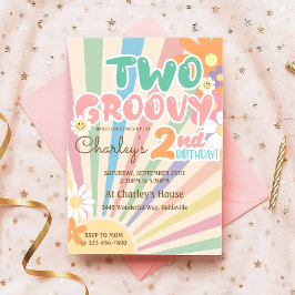 Convites Dois segundo aniversário Retro Sunshine Daisy Boho