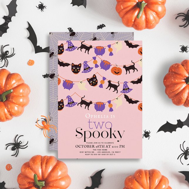Convites Dois segundo aniversário Rosa de Halloween Spooky (Criador carregado)