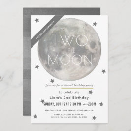 Convites Dois segundo aniversário Virtual Moon White Silver