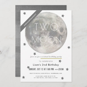 Convites Dois segundo aniversário Virtual Moon White Silver