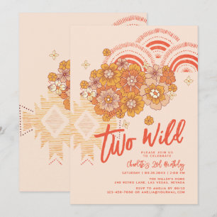 Convites Dois segundo aniversário Wild Boho Floral Groovy P