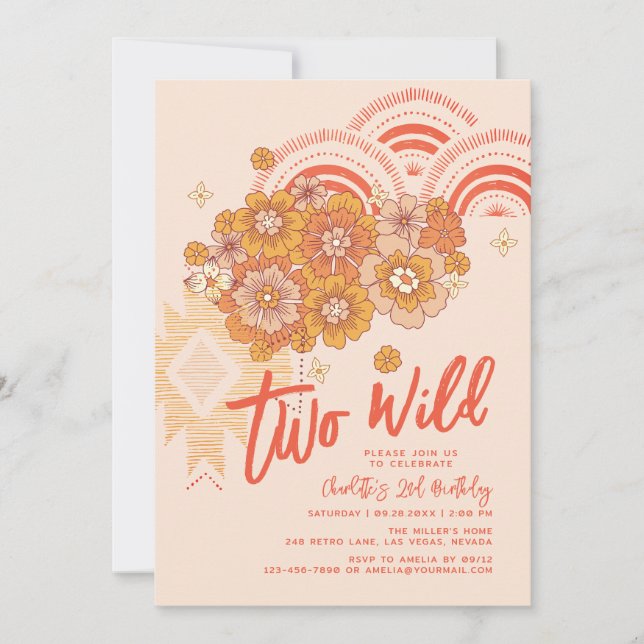Convites Dois segundo aniversário Wild Boho Floral Groovy P (Frente)
