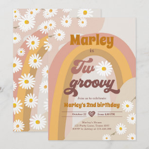 Convites Dois segundo de aniversário de 2 Groovy Retro Boh