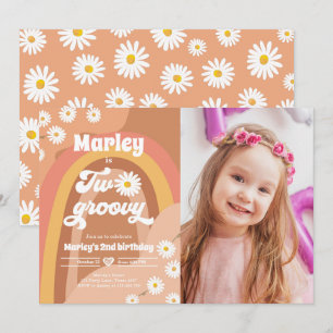 Convites Dois segundo de aniversário de 2 Groovy Retro Boh