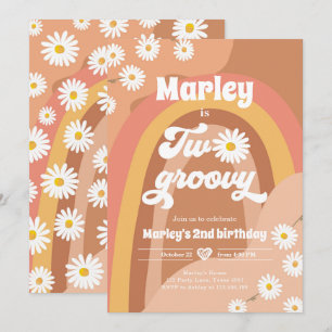 Convites Dois segundo de aniversário de Groovy Retro Boho 