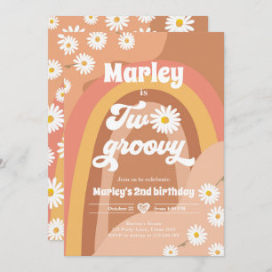 Convites Dois segundo de aniversário de Groovy Retro Boho D