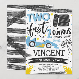 Convites Dois segundos aniversários de Carro de Corrida Az