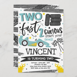 Convites Dois segundos aniversários de Carro de Corrida Azu