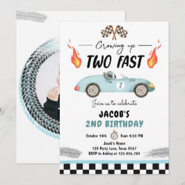 Convites Dois segundos aniversários de Carro de Corrida Azu