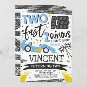 Convites Dois segundos aniversários de Carro de Corrida Azu