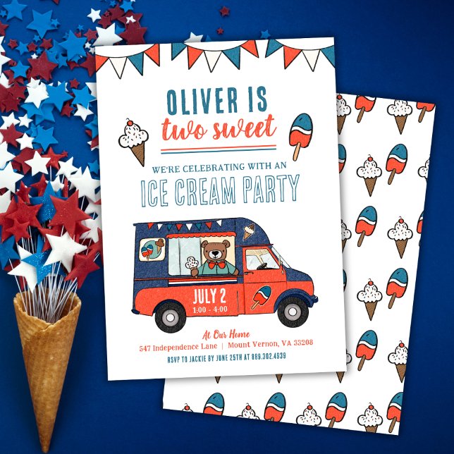 Convites Dois segundos aniversários de Festa de Sorvete Doc (Criador carregado)