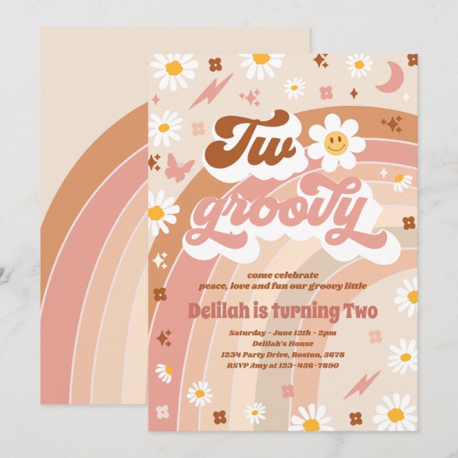 Convites Dois segundos aniversários de Groovy, Festa de Paz (Frente/Verso)