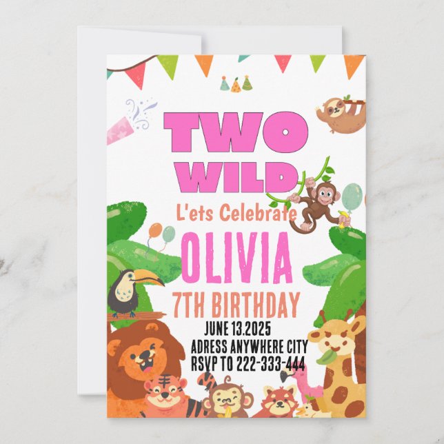 Convites Dois segundos aniversários de Safari Selvagens (Frente)