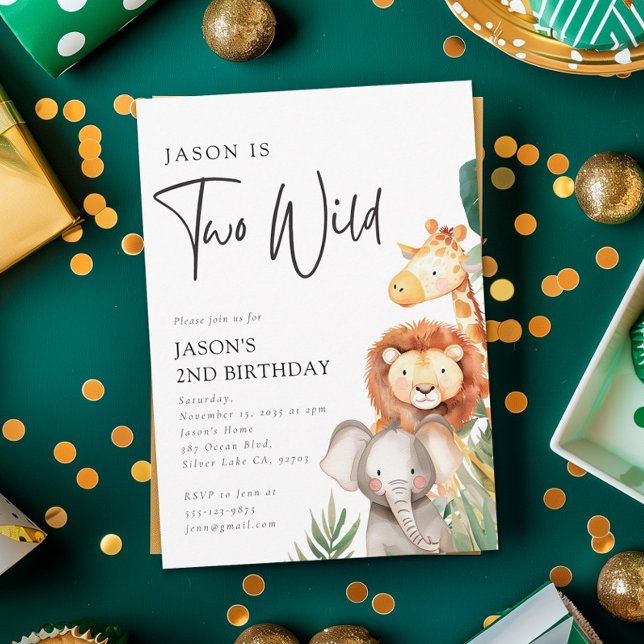 Convites Dois segundos aniversários Selvagens de Animais Sa (Criador carregado)