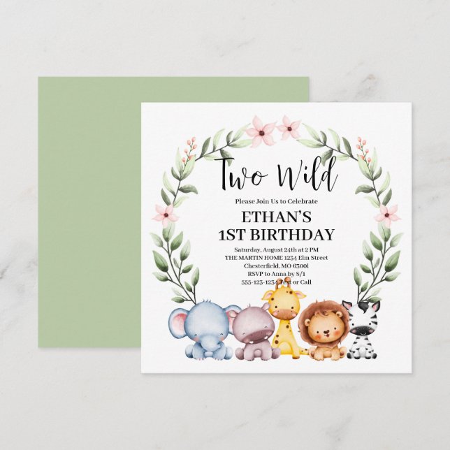 Convites Dois segundos aniversários Selvagens Selvagens Saf (Frente/Verso)