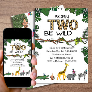 Convites Dois Selvagens Aniversário de 2 anos Safari Animal