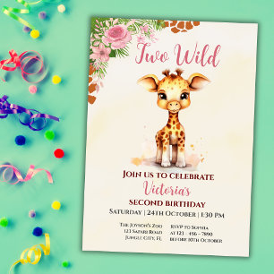 Convites Dois Selvagens Safari Fofa Girafa Menina 2º Aniver