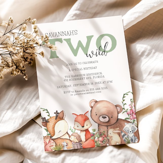 Convites Dois selvagens | Woodland Animal Aniversário de cr (Criador carregado)