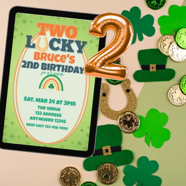 Convites Dois Shamrock Arco-íris Sortudo Laranja 2º Anivers (Criador carregado)