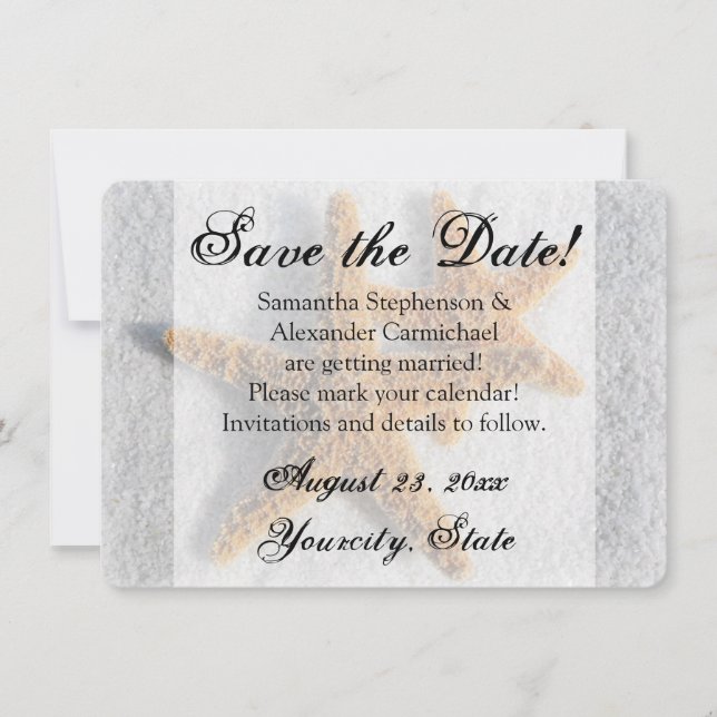 Convites Dois Starfish Areia, Praia Salvar a Data (Frente)