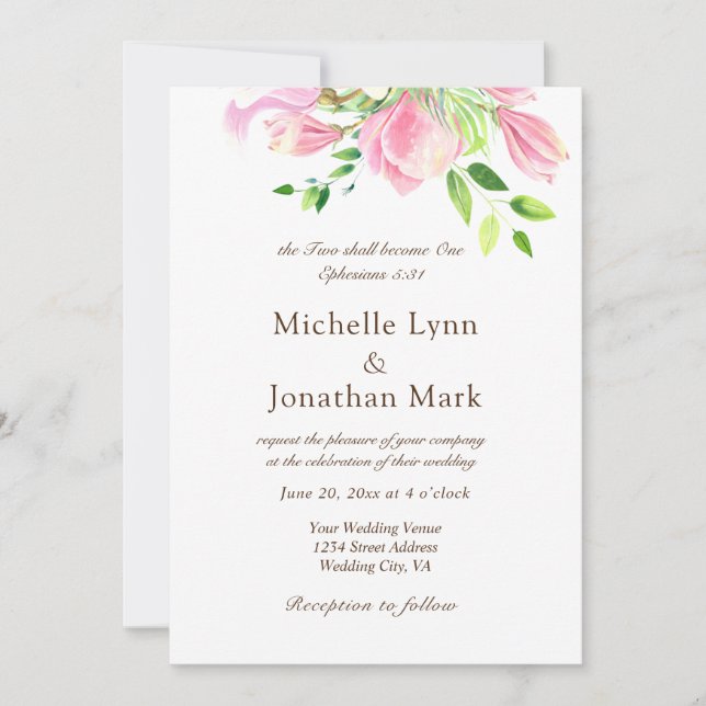 Convites Dois Tornar-Se-Ão Uma Magnolia Rosa Cristã (Frente)