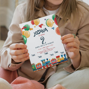 Convites Dois Trem de Brinquedo, 2º Aniversário de criança